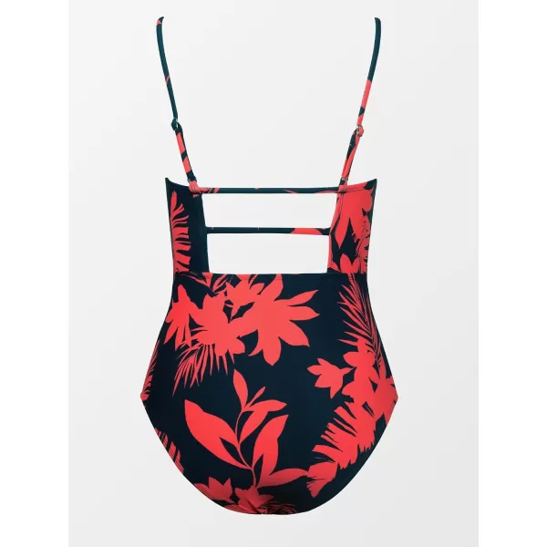 imageCUPSHE Women Swimsuit One Piece Bathing Suit Square Neck Cutout Back Tummy Control with Adjustable Spaghetti StrapsBlackRed