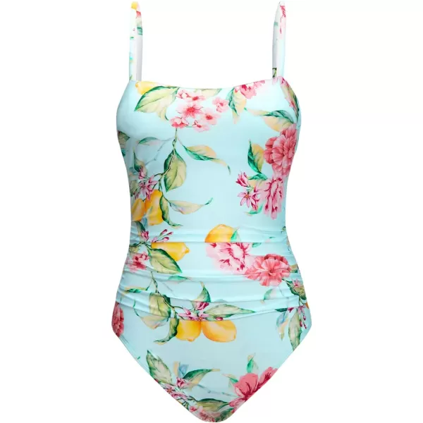 imageCUPSHE Women Swimsuit One Piece Bathing Suit Square Neck Cutout Back Tummy Control with Adjustable Spaghetti StrapsBluePink Floral