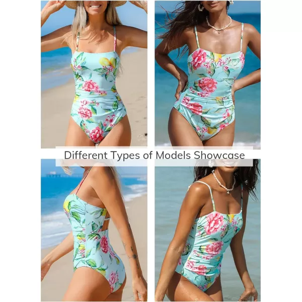 imageCUPSHE Women Swimsuit One Piece Bathing Suit Square Neck Cutout Back Tummy Control with Adjustable Spaghetti StrapsBluePink Floral