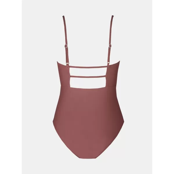 imageCUPSHE Women Swimsuit One Piece Bathing Suit Square Neck Cutout Back Tummy Control with Adjustable Spaghetti StrapsBlush Red