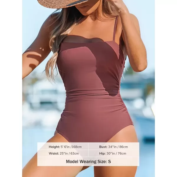imageCUPSHE Women Swimsuit One Piece Bathing Suit Square Neck Cutout Back Tummy Control with Adjustable Spaghetti StrapsBlush Red