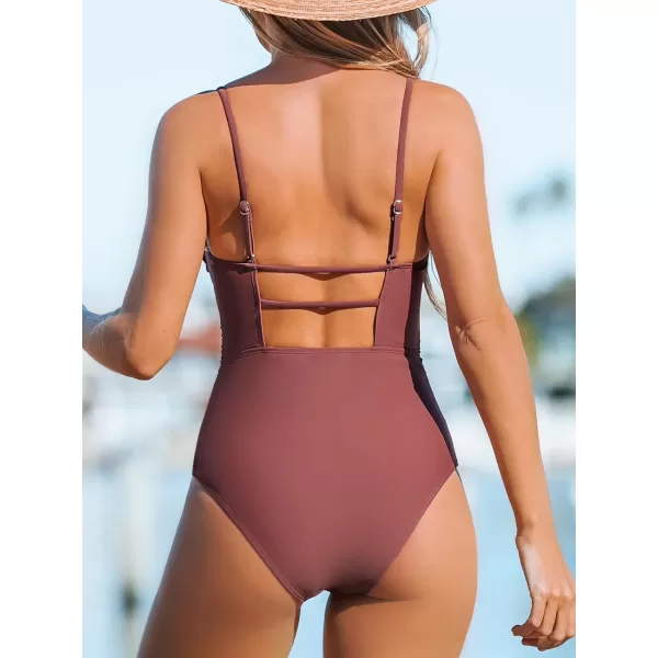 imageCUPSHE Women Swimsuit One Piece Bathing Suit Square Neck Cutout Back Tummy Control with Adjustable Spaghetti StrapsBlush Red