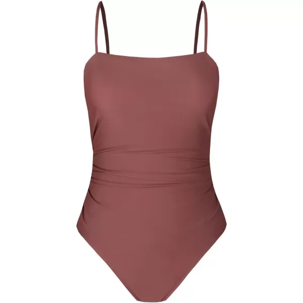 imageCUPSHE Women Swimsuit One Piece Bathing Suit Square Neck Cutout Back Tummy Control with Adjustable Spaghetti StrapsBlush Red
