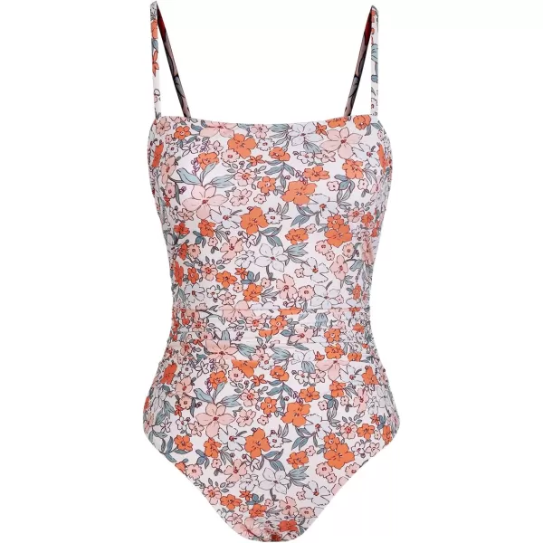 imageCUPSHE Women Swimsuit One Piece Bathing Suit Square Neck Cutout Back Tummy Control with Adjustable Spaghetti StrapsCantaloupe Orange Ditsy