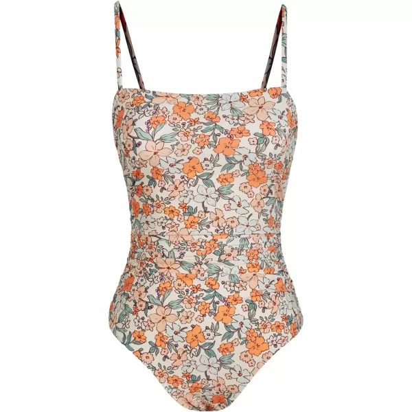 imageCUPSHE Women Swimsuit One Piece Bathing Suit Square Neck Cutout Back Tummy Control with Adjustable Spaghetti StrapsCantaloupe Orange Ditsy