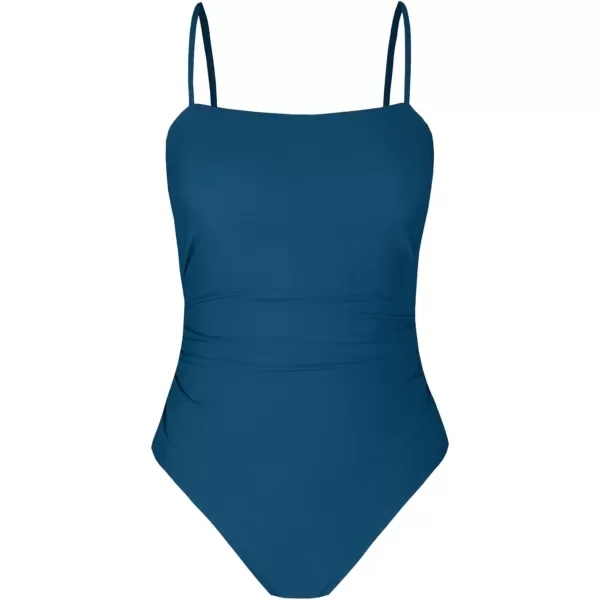 imageCUPSHE Women Swimsuit One Piece Bathing Suit Square Neck Cutout Back Tummy Control with Adjustable Spaghetti StrapsDark Blue