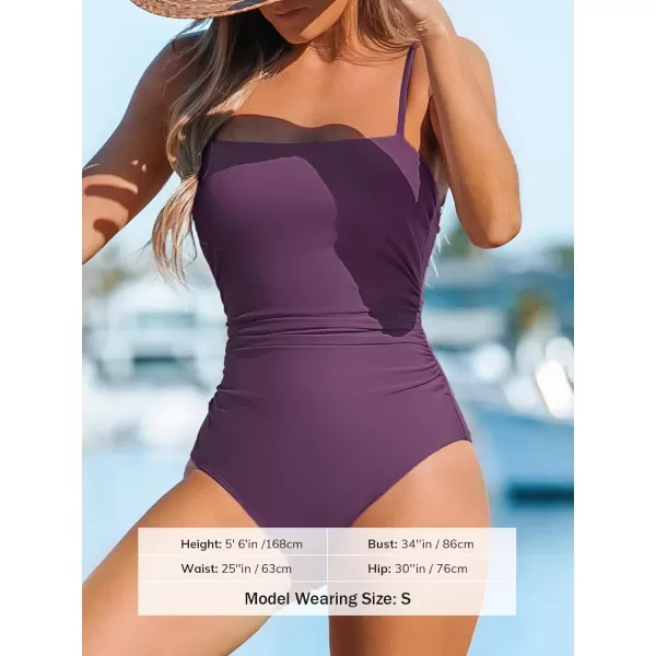 imageCUPSHE Women Swimsuit One Piece Bathing Suit Square Neck Cutout Back Tummy Control with Adjustable Spaghetti StrapsGrape Purple