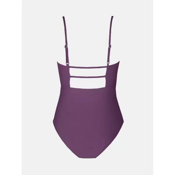 imageCUPSHE Women Swimsuit One Piece Bathing Suit Square Neck Cutout Back Tummy Control with Adjustable Spaghetti StrapsGrape Purple