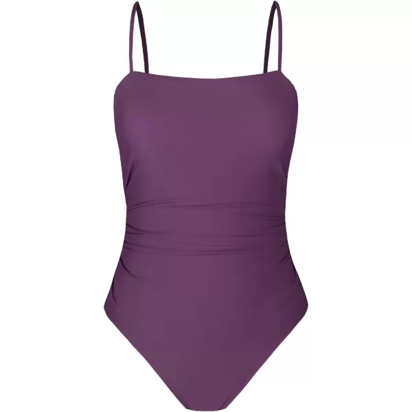 imageCUPSHE Women Swimsuit One Piece Bathing Suit Square Neck Cutout Back Tummy Control with Adjustable Spaghetti StrapsGrape Purple
