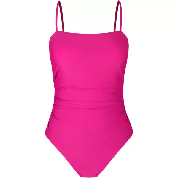 imageCUPSHE Women Swimsuit One Piece Bathing Suit Square Neck Cutout Back Tummy Control with Adjustable Spaghetti StrapsMagenta