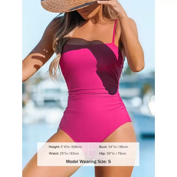 imageCUPSHE Women Swimsuit One Piece Bathing Suit Square Neck Cutout Back Tummy Control with Adjustable Spaghetti StrapsMagenta