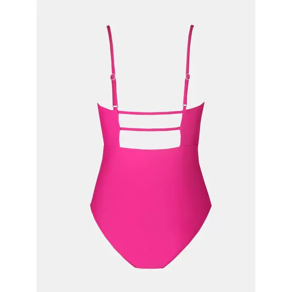 imageCUPSHE Women Swimsuit One Piece Bathing Suit Square Neck Cutout Back Tummy Control with Adjustable Spaghetti StrapsMagenta