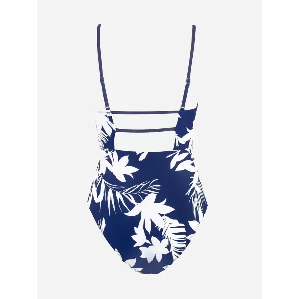 imageCUPSHE Women Swimsuit One Piece Bathing Suit Square Neck Cutout Back Tummy Control with Adjustable Spaghetti StrapsNavy Blue