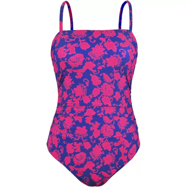 imageCUPSHE Women Swimsuit One Piece Bathing Suit Square Neck Cutout Back Tummy Control with Adjustable Spaghetti StrapsNavy BlueMagenta Floral