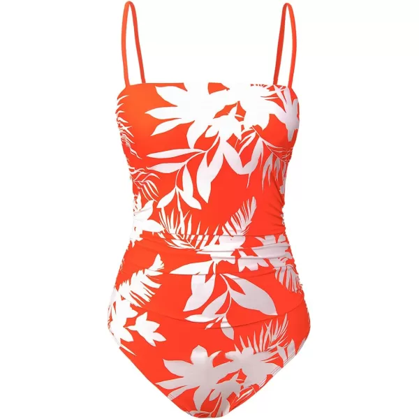 imageCUPSHE Women Swimsuit One Piece Bathing Suit Square Neck Cutout Back Tummy Control with Adjustable Spaghetti StrapsOrange Floral