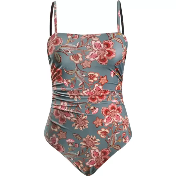 imageCUPSHE Women Swimsuit One Piece Bathing Suit Square Neck Cutout Back Tummy Control with Adjustable Spaghetti StrapsPine GreenRed