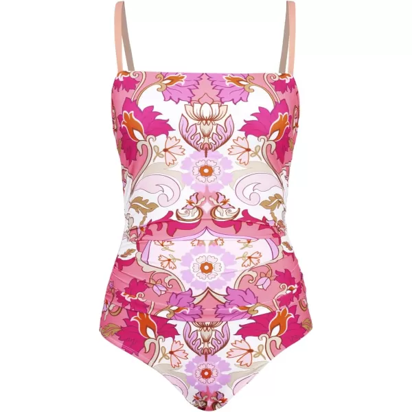 imageCUPSHE Women Swimsuit One Piece Bathing Suit Square Neck Cutout Back Tummy Control with Adjustable Spaghetti StrapsPinkMagenta Floral