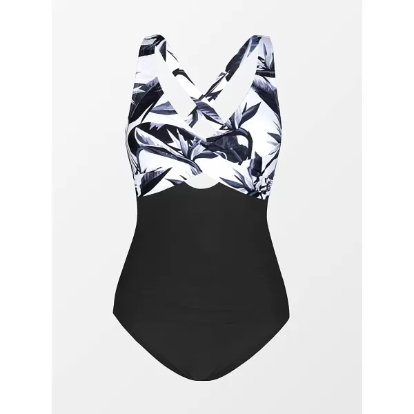 imageCUPSHE Women Swimsuit One Piece Bathing Suit Tummy Control V Neck Crisscross Wide Straps Self Tie Lace UpBlack