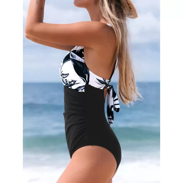 imageCUPSHE Women Swimsuit One Piece Bathing Suit Tummy Control V Neck Crisscross Wide Straps Self Tie Lace UpBlack