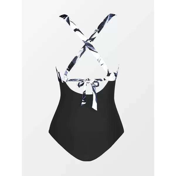 imageCUPSHE Women Swimsuit One Piece Bathing Suit Tummy Control V Neck Crisscross Wide Straps Self Tie Lace UpBlack