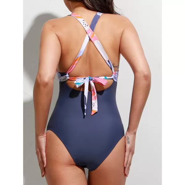 imageCUPSHE Women Swimsuit One Piece Bathing Suit Tummy Control V Neck Crisscross Wide Straps Self Tie Lace UpMulticolor