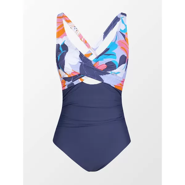 imageCUPSHE Women Swimsuit One Piece Bathing Suit Tummy Control V Neck Crisscross Wide Straps Self Tie Lace UpMulticolor