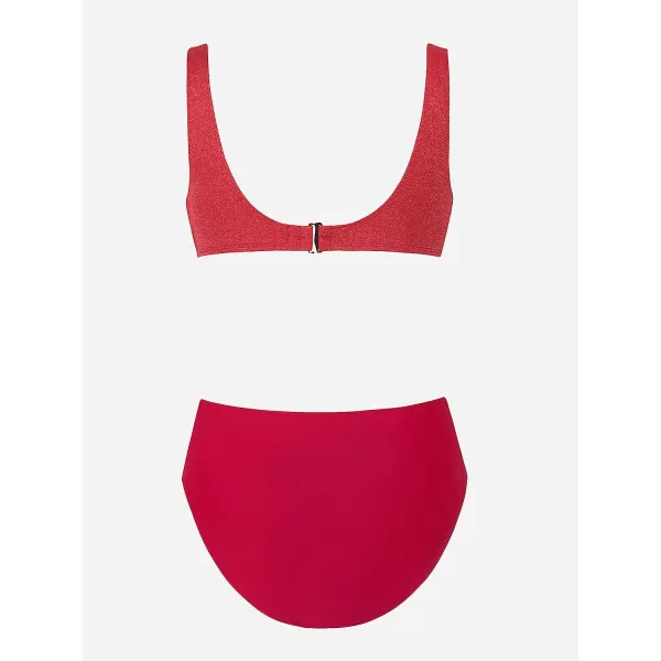 imageCUPSHE Women Swimsuit One Piece Cutout O Ring Connected Bathing Suit with Fixed Wide StrapsRed