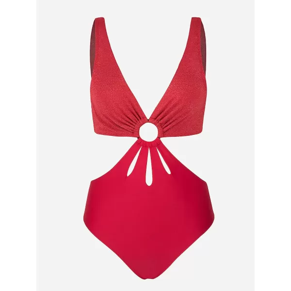imageCUPSHE Women Swimsuit One Piece Cutout O Ring Connected Bathing Suit with Fixed Wide StrapsRed