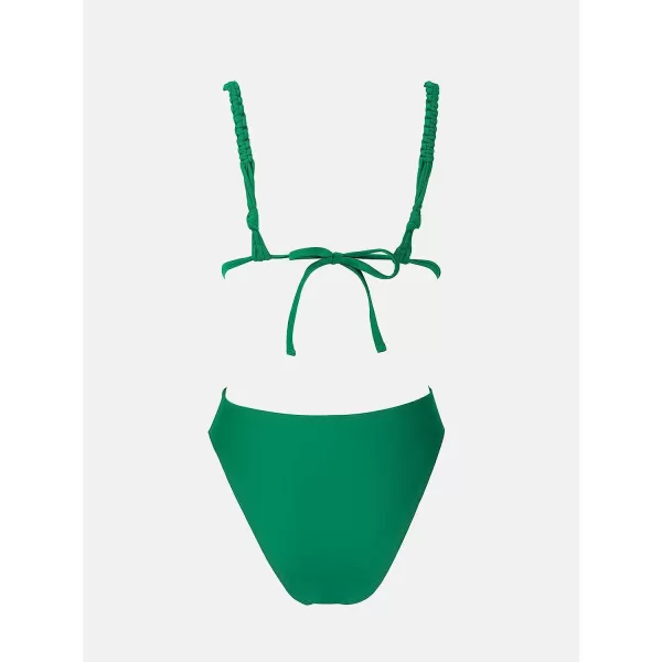 imageCUPSHE Women Swimsuit One Piece Deep V Neck Tie Back Cutout High Cut Bathing SuitGreen