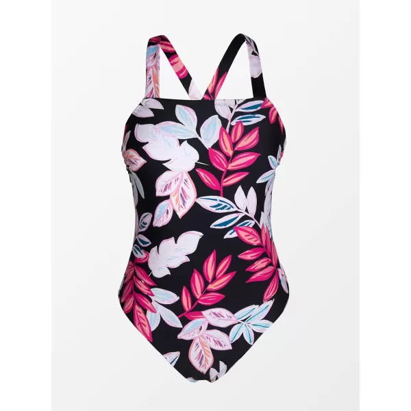 imageCUPSHE Women Swimsuit One Piece Plus Size Bathing Suit Square Neck Crisscross Self Tie Back Tropical PrintBlack  Floral