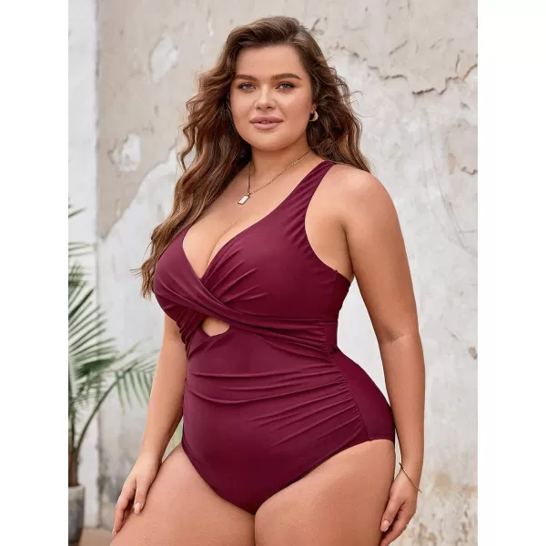 imageCUPSHE Women Swimsuit One Piece Plus Size Bathing Suit Wrap Ruched Crisscross Self Tie Back FloralRed