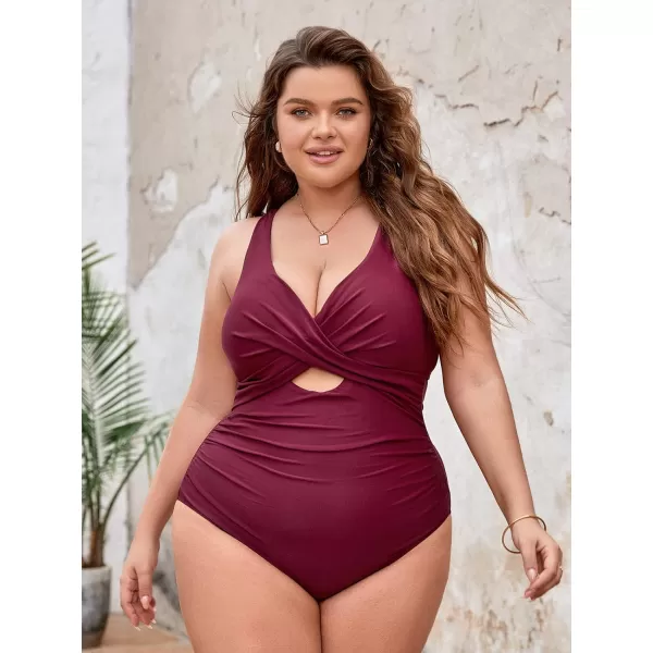 imageCUPSHE Women Swimsuit One Piece Plus Size Bathing Suit Wrap Ruched Crisscross Self Tie Back FloralRed