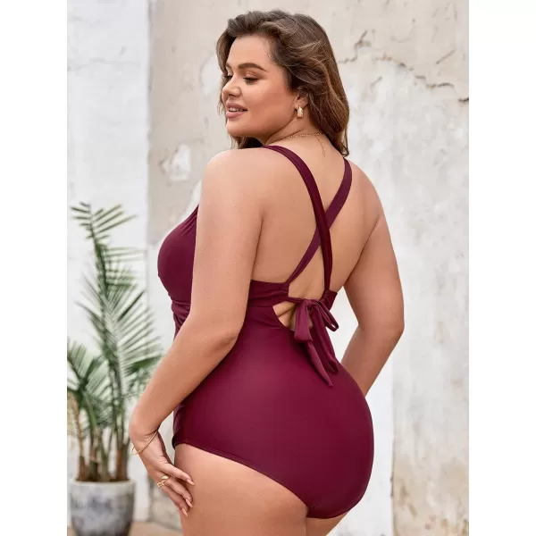 imageCUPSHE Women Swimsuit One Piece Plus Size Bathing Suit Wrap Ruched Crisscross Self Tie Back FloralRed