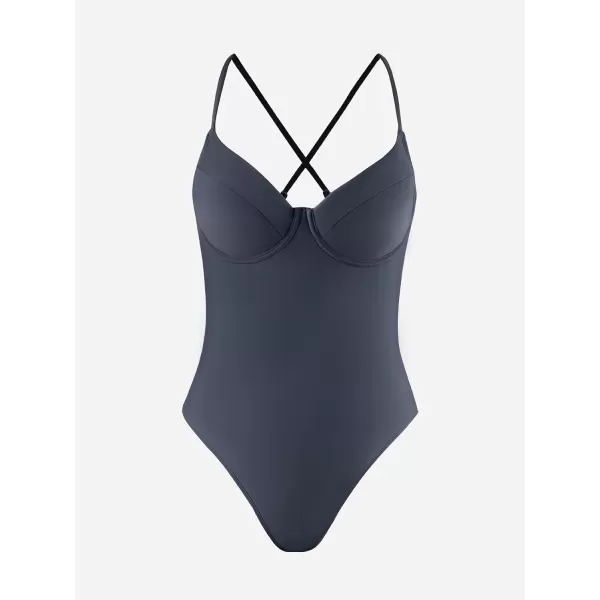 imageCUPSHE Women Swimsuit One Piece Push Up Sweetheart Neck Cross High Cut Bathing SuitDark Blue