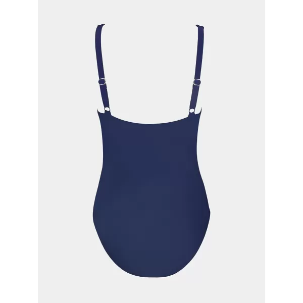 imageCUPSHE Women Swimsuit One Piece Ruched Tummy Control Lace Bathing Suit with Full CoverageDark Blue