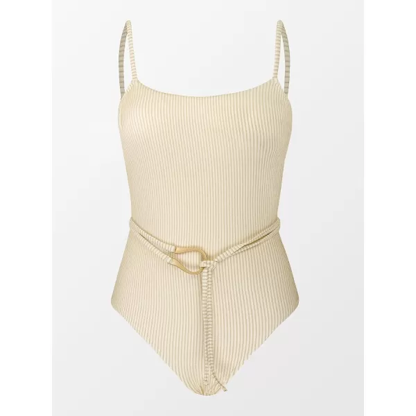 imageCUPSHE Women Swimsuit One Piece Textured Belted Scoop Neck Bathing Suit in Sparkling FabricBeige