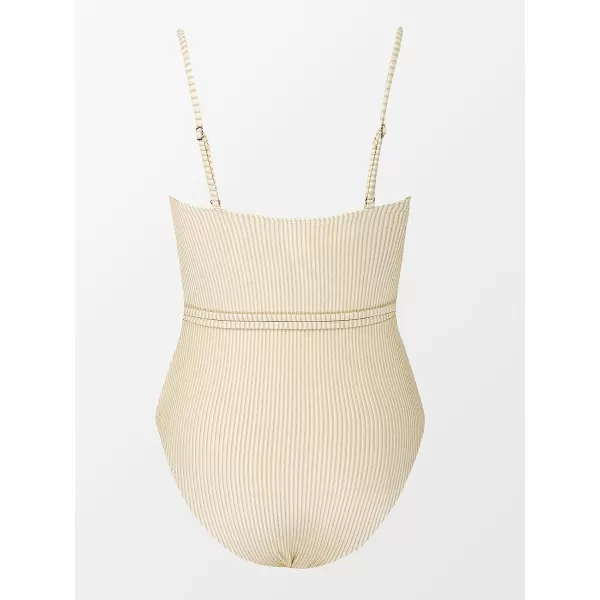 imageCUPSHE Women Swimsuit One Piece Textured Belted Scoop Neck Bathing Suit in Sparkling FabricBeige