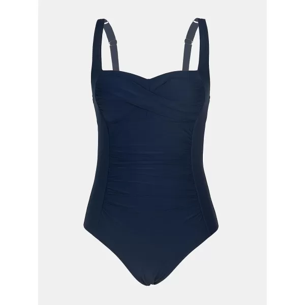 imageCUPSHE Women Swimsuit One Piece Tummy Control Wrapped Bathing Suit with Full CoverageDark Blue