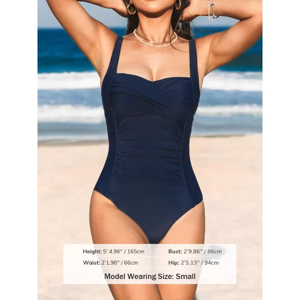 imageCUPSHE Women Swimsuit One Piece Tummy Control Wrapped Bathing Suit with Full CoverageDark Blue