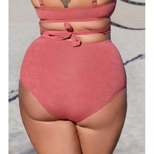 imageCUPSHE Women Swimsuit Plus Size Bikini Bottom High Waisted Full Coverage Bathing Suit Abstract TextureCoral Pink