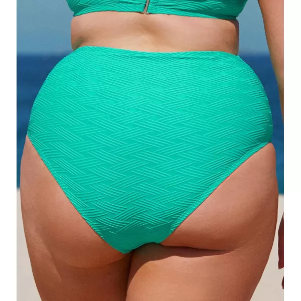 imageCUPSHE Women Swimsuit Plus Size Bikini Bottom High Waisted Full Coverage Bathing Suit Textured PatternTurquoise Green