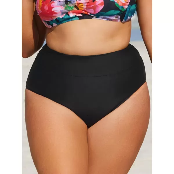 imageCUPSHE Women Swimsuit Plus Size Bikini Bottom High Waisted Modest Widened Band Bathing SuitBlack