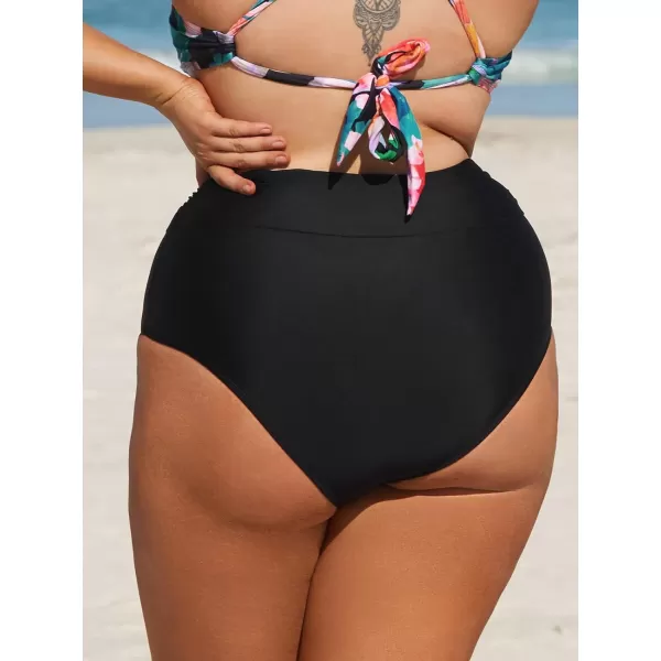 imageCUPSHE Women Swimsuit Plus Size Bikini Bottom High Waisted Modest Widened Band Bathing SuitBlack