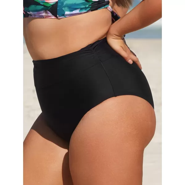 imageCUPSHE Women Swimsuit Plus Size Bikini Bottom High Waisted Modest Widened Band Bathing SuitBlack