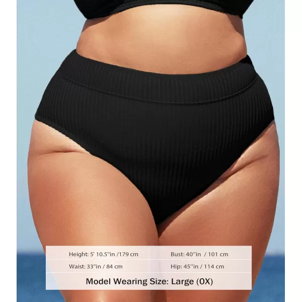 imageCUPSHE Women Swimsuit Plus Size Bikini Bottom High Waisted Ribbed Texture Modest Widen Band Bathing SuitBlack