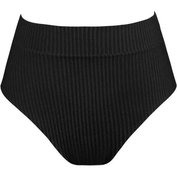 imageCUPSHE Women Swimsuit Plus Size Bikini Bottom High Waisted Ribbed Texture Modest Widen Band Bathing SuitBlack