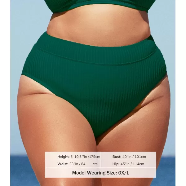 imageCUPSHE Women Swimsuit Plus Size Bikini Bottom High Waisted Ribbed Texture Modest Widen Band Bathing SuitGreen