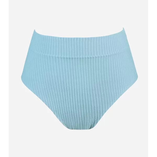 imageCUPSHE Women Swimsuit Plus Size Bikini Bottom High Waisted Ribbed Texture Modest Widen Band Bathing SuitLight Blue