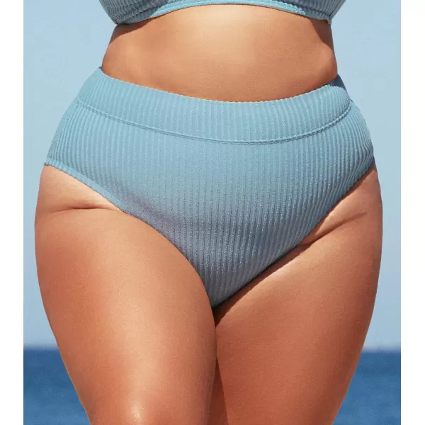 imageCUPSHE Women Swimsuit Plus Size Bikini Bottom High Waisted Ribbed Texture Modest Widen Band Bathing SuitLight Blue