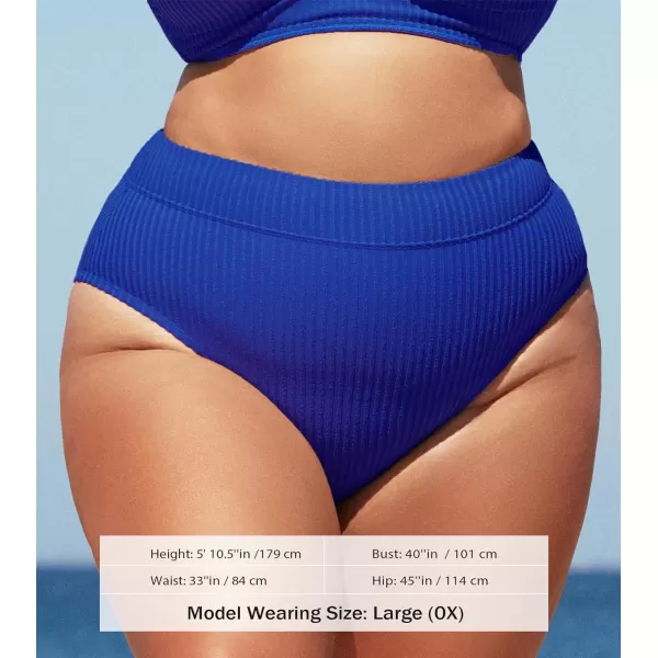 imageCUPSHE Women Swimsuit Plus Size Bikini Bottom High Waisted Ribbed Texture Modest Widen Band Bathing SuitRoyal Blue